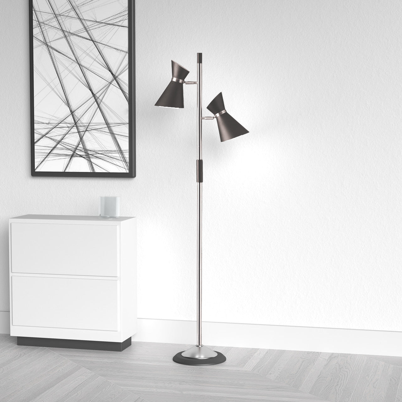 Dainolite 2 Light Floor Lamp, Matte Black / Polished Chrome 1680F-BK-PC