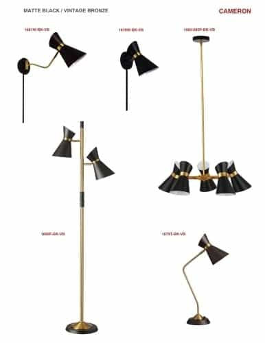 Dainolite 2 Light Floor Lamp, Matte Black / Vintage Bronze Base 1680F-BK-VB