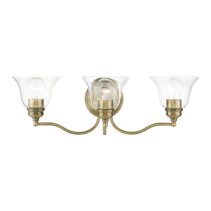 Livex Lighting Moreland Collection  3 Light Antique Brass Vanity Sconce in Antique Brass 16933-01