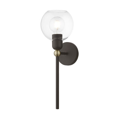 Livex Lighting Downtown Collection  1 Light Bronze with Antique Brass Accents Sphere Single Sconce in Bronze with Antique Brass Accents 16971-07