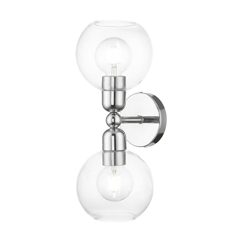 Livex Lighting Downtown Collection  2 Light Polished Chrome Sphere Vanity Sconce in Polished Chrome 16972-05