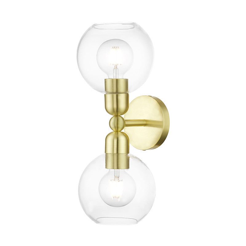 Livex Lighting Downtown Collection  2 Light Satin Brass Sphere Vanity Sconce in Satin Brass 16972-12