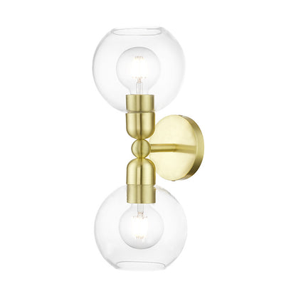 Livex Lighting Downtown Collection  2 Light Satin Brass Sphere Vanity Sconce in Satin Brass 16972-12