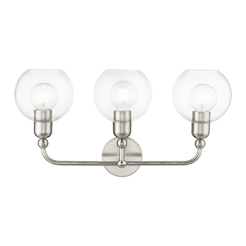 Livex Lighting Downtown Collection  3 Light Brushed Nickel Sphere Vanity Sconce in Brushed Nickel 16973-91