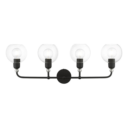 Livex Lighting Downtown Collection  4 Light Black with Brushed Nickel Accents Large Sphere Vanity Sconce in Black with Brushed Nickel Accents 16975-04