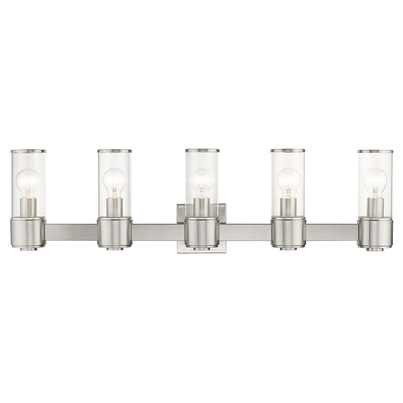 Livex Lighting Quincy Collection 5 Light Brushed Nickel Large Vanity Sconce 17145-91