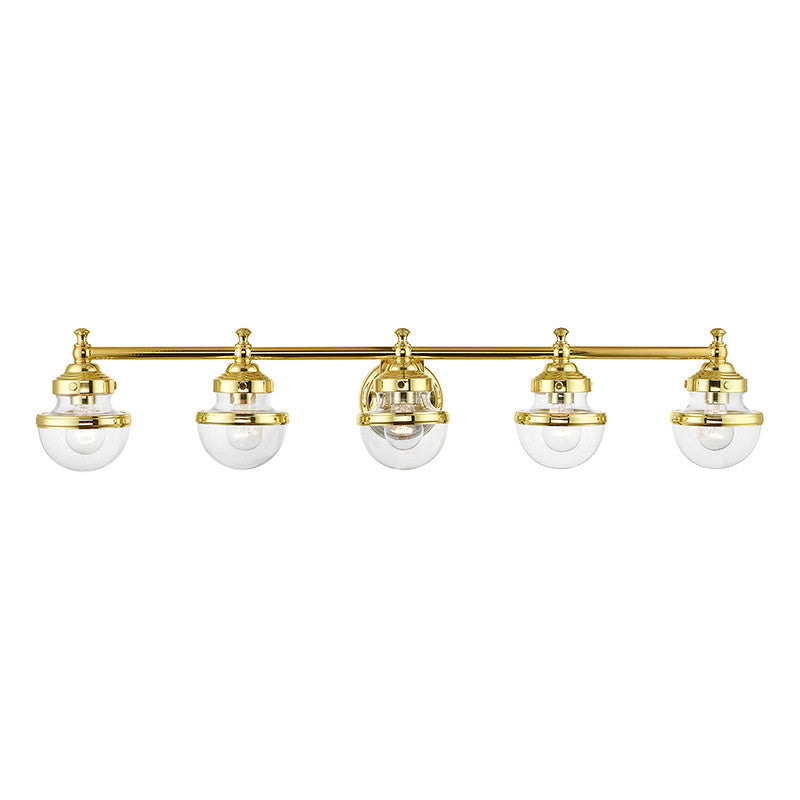 Livex Lighting Oldwick Collection  5 Light Polished Brass Large Vanity Sconce in Polished Brass 17415-02