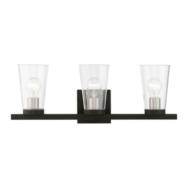 Livex Lighting Cityview Collection  3 Light Black with Brushed Nickel Accents Vanity Sconce in Black with Brushed Nickel Accents 17623-04