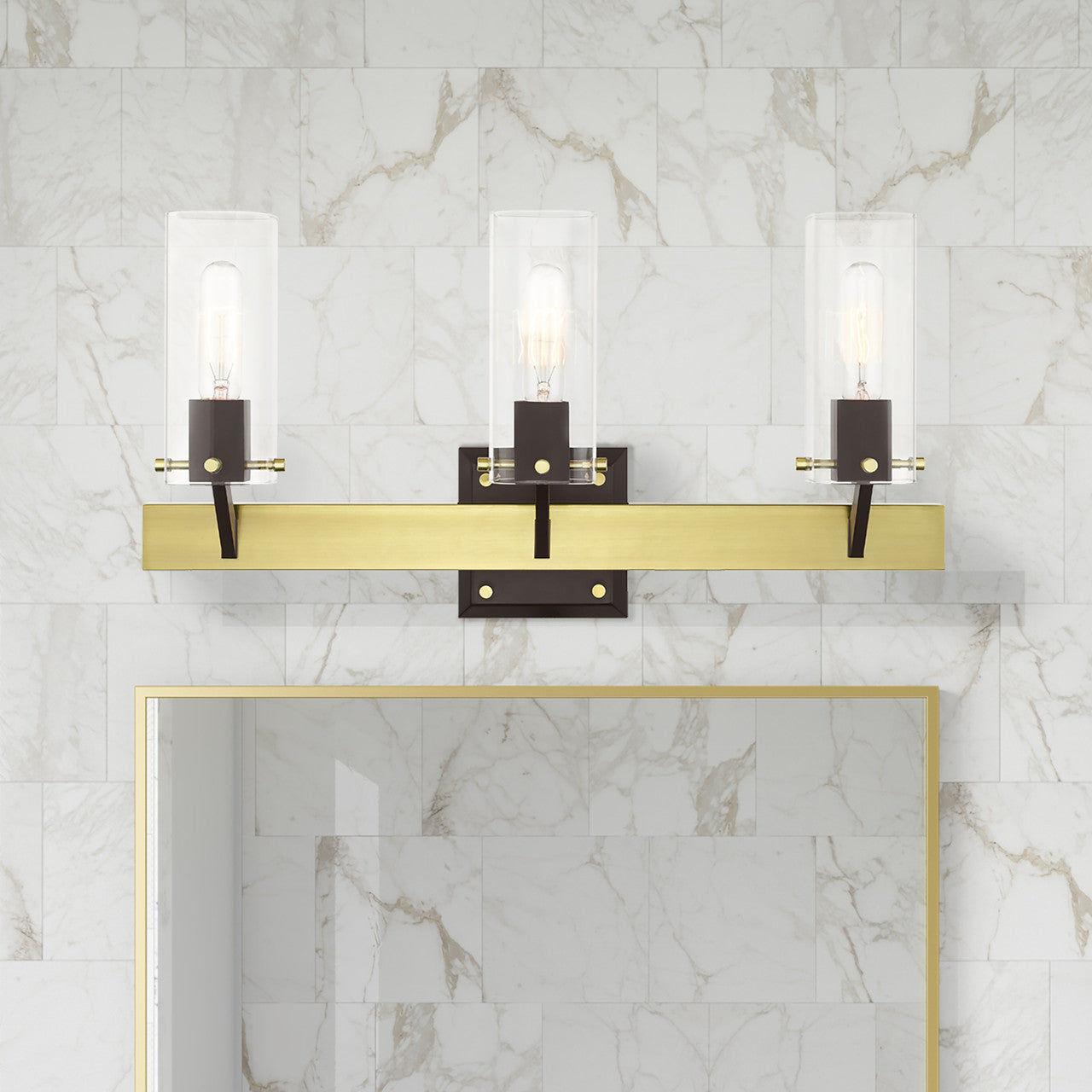 Livex Lighting Beckett Collection  3 Light Satin Brass Vanity Sconce in Satin Brass & Bronze 17823-12