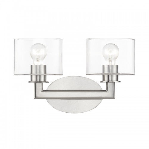 Livex Lighting Bernardino 2 Light Brushed Nickel Vanity Sconce with Mouth Blown Clear Glass 17912-91