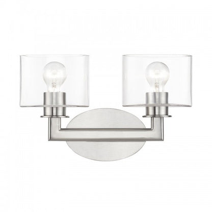 Livex Lighting Bernardino 2 Light Brushed Nickel Vanity Sconce with Mouth Blown Clear Glass 17912-91