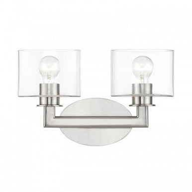 Livex Lighting Bernardino 2 Light Brushed Nickel Vanity Sconce with Mouth Blown Clear Glass 17912-91