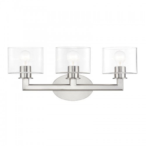 Livex Lighting Bernardino 3 Light Brushed Nickel Vanity Sconce with Mouth Blown Clear Glass 17913-91