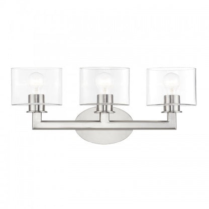 Livex Lighting Bernardino 3 Light Brushed Nickel Vanity Sconce with Mouth Blown Clear Glass 17913-91