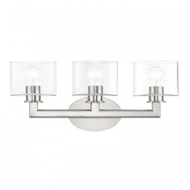 Livex Lighting Bernardino 3 Light Brushed Nickel Vanity Sconce with Mouth Blown Clear Glass 17913-91