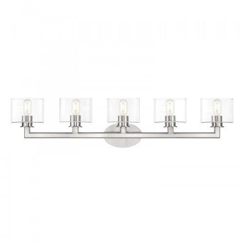 Livex Lighting Bernardino 5 Light Brushed Nickel. Extra Large Vanity Sconce with Mouth Blown Clear Glass 17915-91