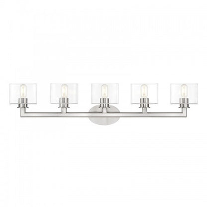 Livex Lighting Bernardino 5 Light Brushed Nickel. Extra Large Vanity Sconce with Mouth Blown Clear Glass 17915-91