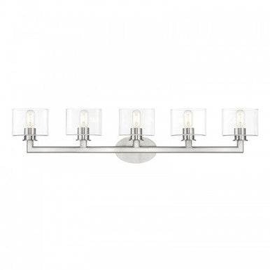 Livex Lighting Bernardino 5 Light Brushed Nickel. Extra Large Vanity Sconce with Mouth Blown Clear Glass 17915-91