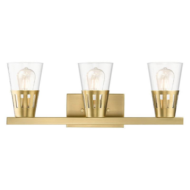 Livex Lighting Bennington Collection 3 Light Natural Brass Vanity Sconce 18173-08