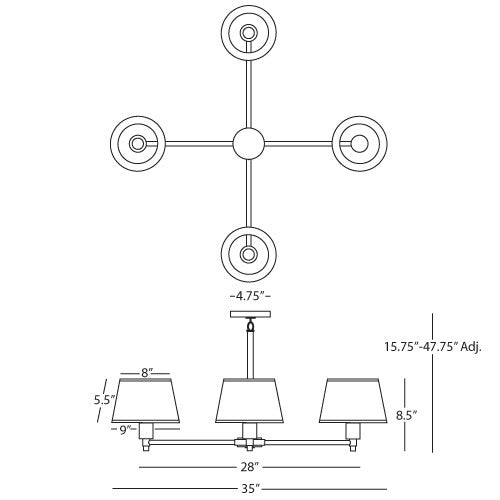 Robert Abbey  Real Simple Chandelier in Matte Black Powder Coat Finish over Steel 1837