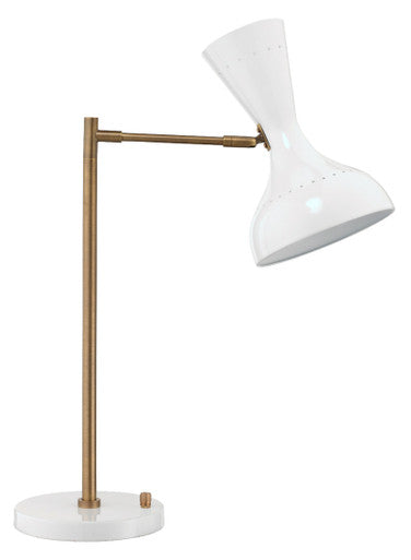 Jamie Young Pisa Swing Arm Table Lamp in White Lacquer & Antique Brass Metal 1PISA-TLWH