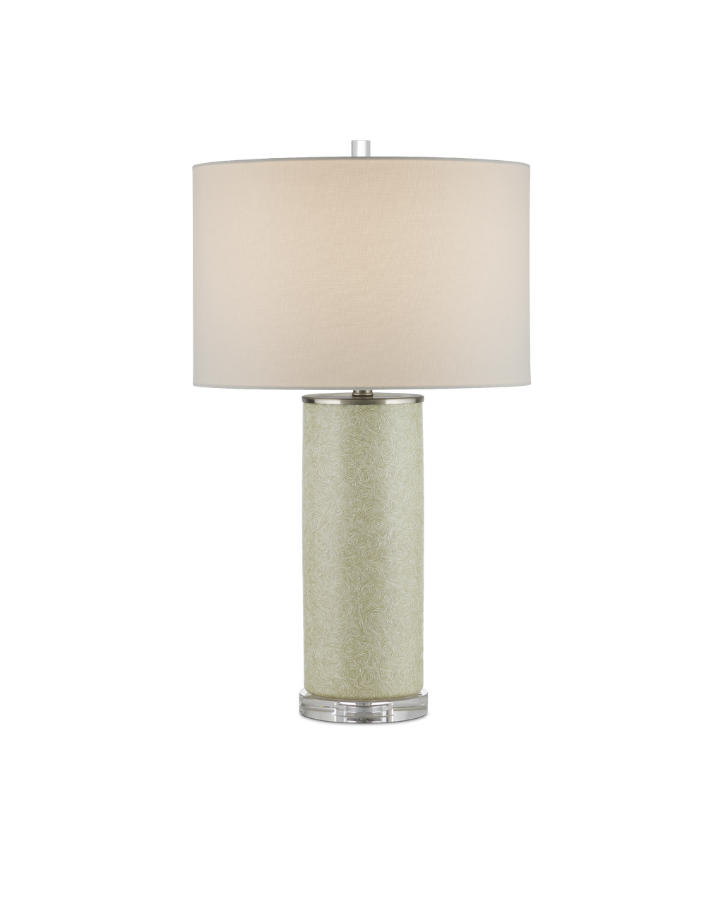 Currey & Co Verdure Cylinder Table Lamp in Green/Off-White/Clear/Satin Nickel 6000-0938