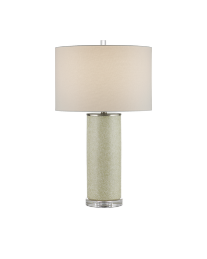 Currey & Co Verdure Cylinder Table Lamp in Green/Off-White/Clear/Satin Nickel 6000-0938