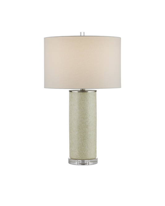 Currey & Co Verdure Cylinder Table Lamp in Green/Off-White/Clear/Satin Nickel 6000-0938