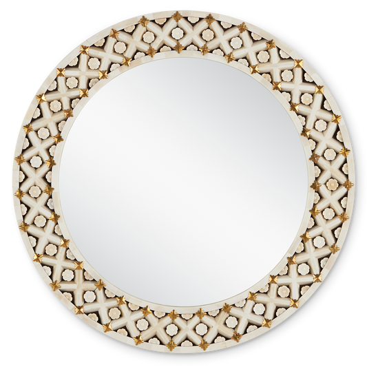 Currey & Co. 30" Ellaria Round Bone Wall Mirror 1000-0136