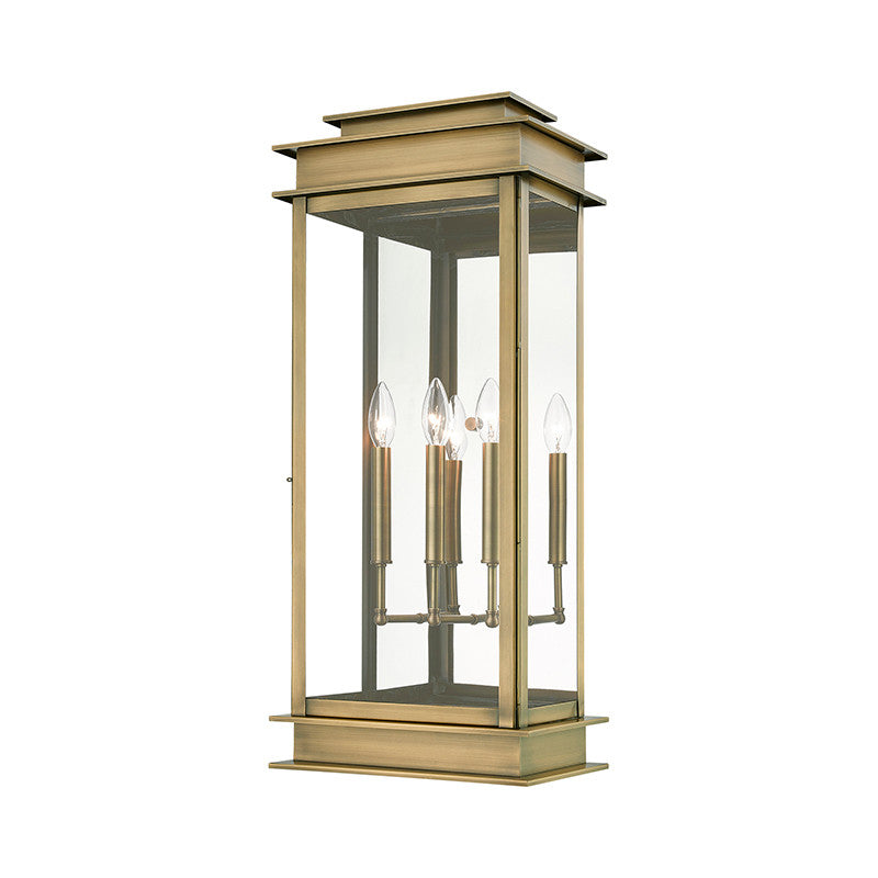 Livex Lighting Princeton Collection  3 Light Antique Brass with Polished Chrome Stainless Steel Reflector Outdoor Extra Large Wall Lantern in Antique Brass with Polished Chrome Stainless Steel Reflector 20208-01