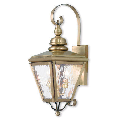 Livex Lighting Cambridge Collection 2 Light AB Outdoor Wall Lantern in Antique Brass 2031-01