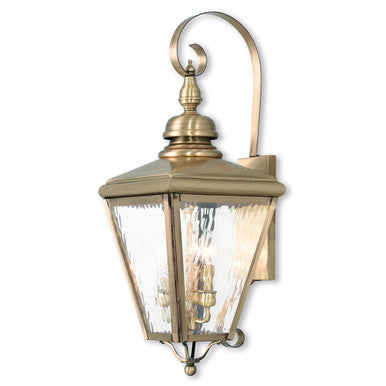 Livex Lighting Cambridge Collection 3 Light AB Outdoor Wall Lantern in Antique Brass 2033-01