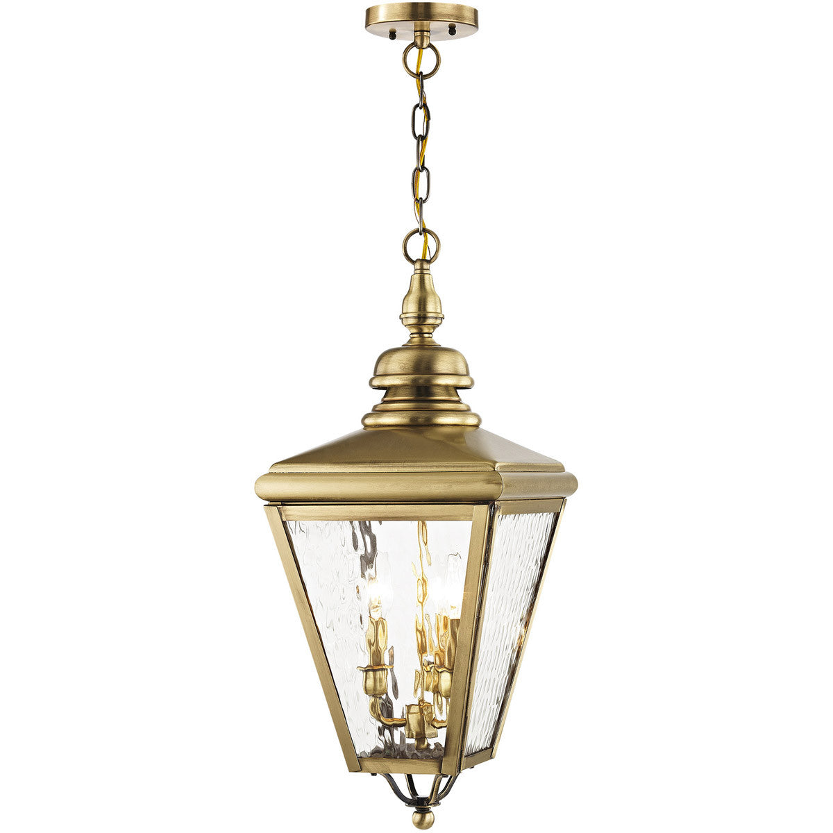 Livex Lighting Cambridge Collection 3 Light AB Outdoor Chain-Hang Lantern in Antique Brass 2035-01