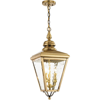 Livex Lighting Cambridge Collection 3 Light AB Outdoor Chain-Hang Lantern in Antique Brass 2035-01