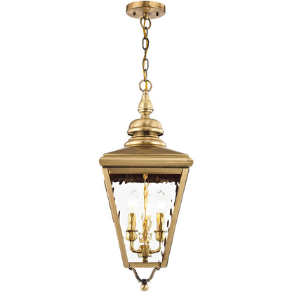 Livex Lighting Cambridge Collection 3 Light AB Outdoor Chain-Hang Lantern in Antique Brass 2035-01