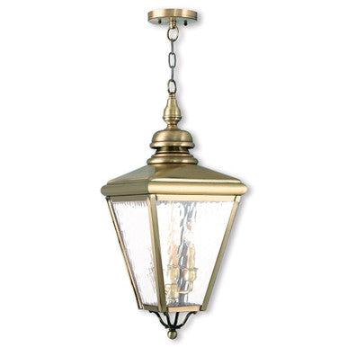 Livex Lighting Cambridge Collection 3 Light AB Outdoor Chain-Hang Lantern in Antique Brass 2035-01