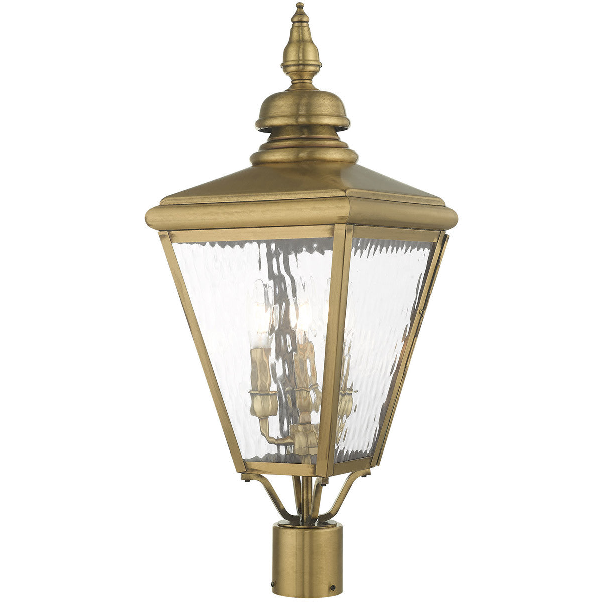 Livex Lighting Cambridge Collection 3 Light Antique Brass Post-Top Lantern in Antique Brass 20433-01