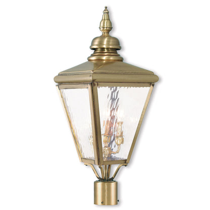 Livex Lighting Cambridge Collection 3 Light Antique Brass Post-Top Lantern in Antique Brass 20433-01