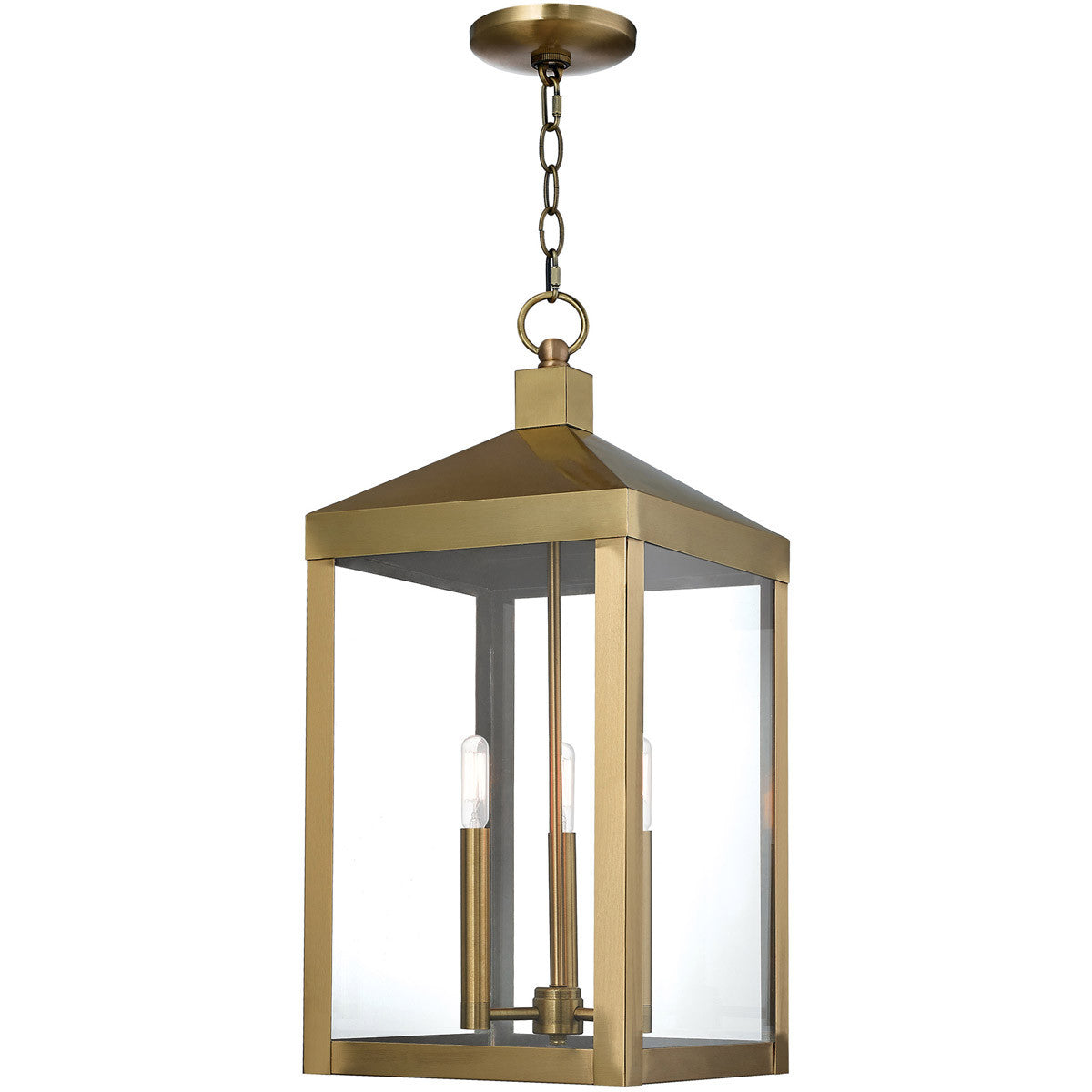 Livex Lighting Nyack Collection 3 Lt AB Outdoor Pendant Lantern in Antique Brass 20587-01