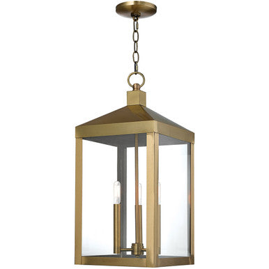 Livex Lighting Nyack Collection 3 Lt AB Outdoor Pendant Lantern in Antique Brass 20587-01