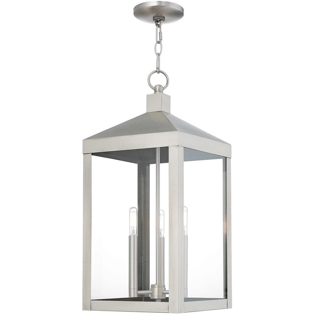 Livex Lighting Nyack Collection 3 Lt BN Outdoor Pendant Lantern in Brushed Nickel 20587-91