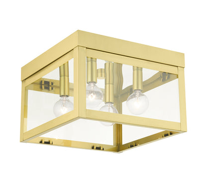 Livex Lighting Nyack Collection  4 Light Satin Brass Flush Mount in Satin Brass 20589-12