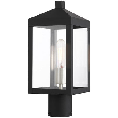 Livex Lighting Nyack Collection 1 Lt Black Outdoor Post Top Lantern in Black with Brushed Nickel Cluster  20590-04