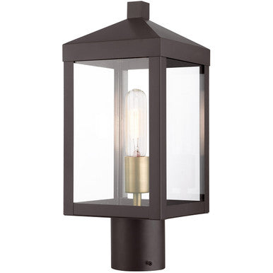 Livex Lighting Nyack Collection 1 Lt Bronze Outdoor Post Top Lantern in Bronze with Antique Brass Cluser 20590-07