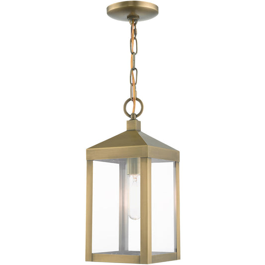 Livex Lighting Nyack Collection 1 Lt Antique Brass Outdoor Pendant Lantern in Antique Brass 20591-01