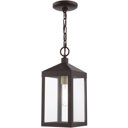 Livex Lighting Nyack Collection 1 Lt Bronze Outdoor Pendant Lantern in Bronze with Antique Brass Cluser 20591-07