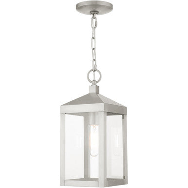 Livex Lighting Nyack Collection 1 Lt Brushed Nickel Outdoor Pendant Lantern in Brushed Nickel 20591-91