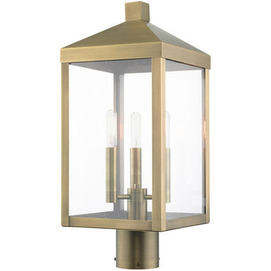 Livex Lighting Nyack Collection 3 Lt Antique Brass Outdoor Post Top Lantern in Antique Brass 20592-01