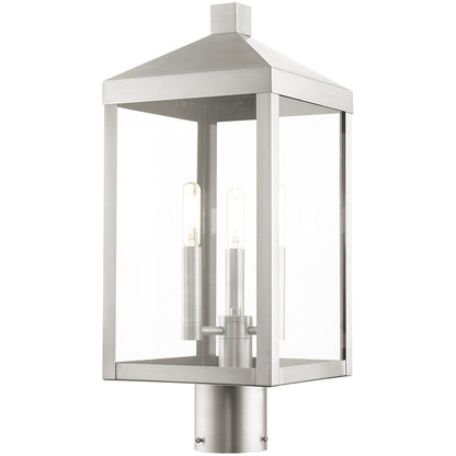 Livex Lighting Nyack Collection 3 Lt Brushed Nickel Outdoor Post Top Lantern in Brushed Nickel 20592-91