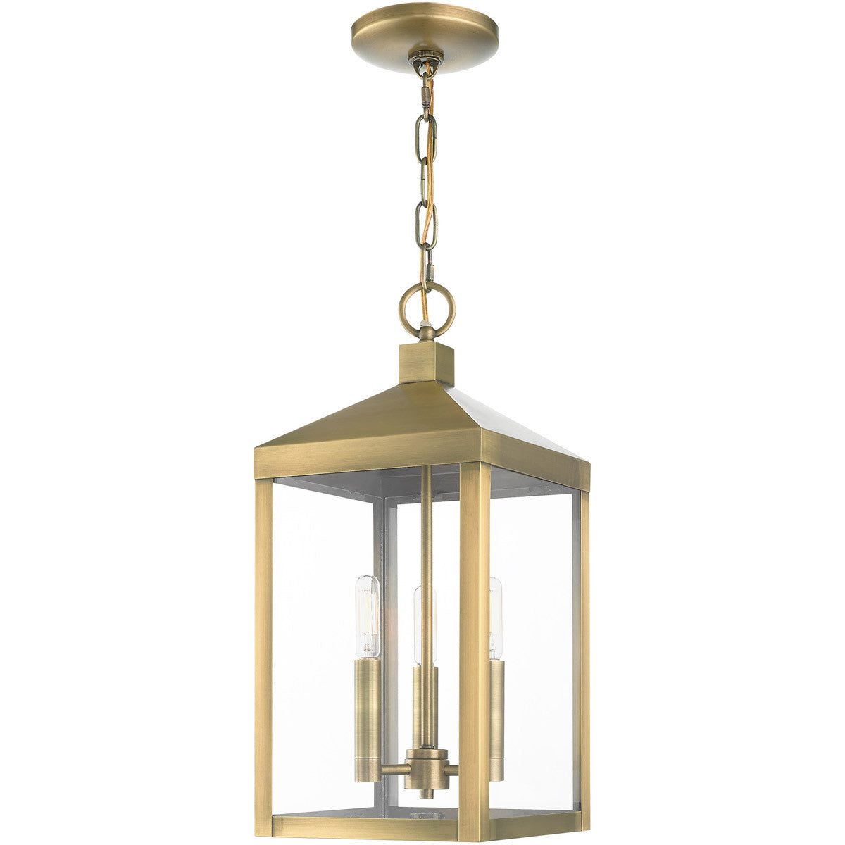 Livex Lighting Nyack Collection 3 Lt Antique Brass Outdoor Pendant Lantern in Antique Brass 20593-01